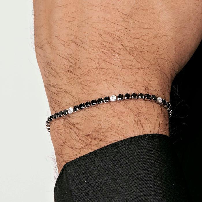 BRACCIALE TENNIS UOMO IN ACCIAIO CON CRISTALLI NERI E BIANCHI