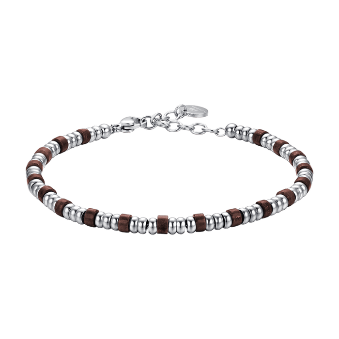 BRACCIALE UOMO IN ACCIAIO CON ELEMENTI SILVER E PIETRE OCCHIO DI TIGRE