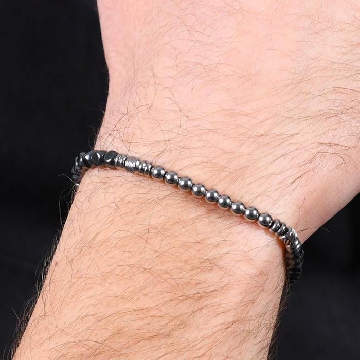 BRACCIALE UOMO IN ACCIAIO EMATITE SILVER E NERA