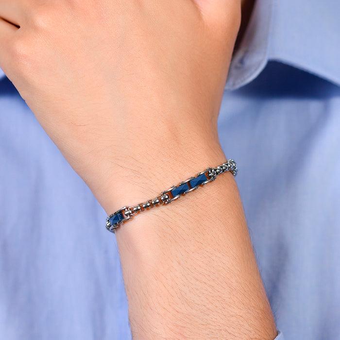 BRACCIALE UOMO IN ACCIAIO ED ELEMENTI IN CERAMICA BLU