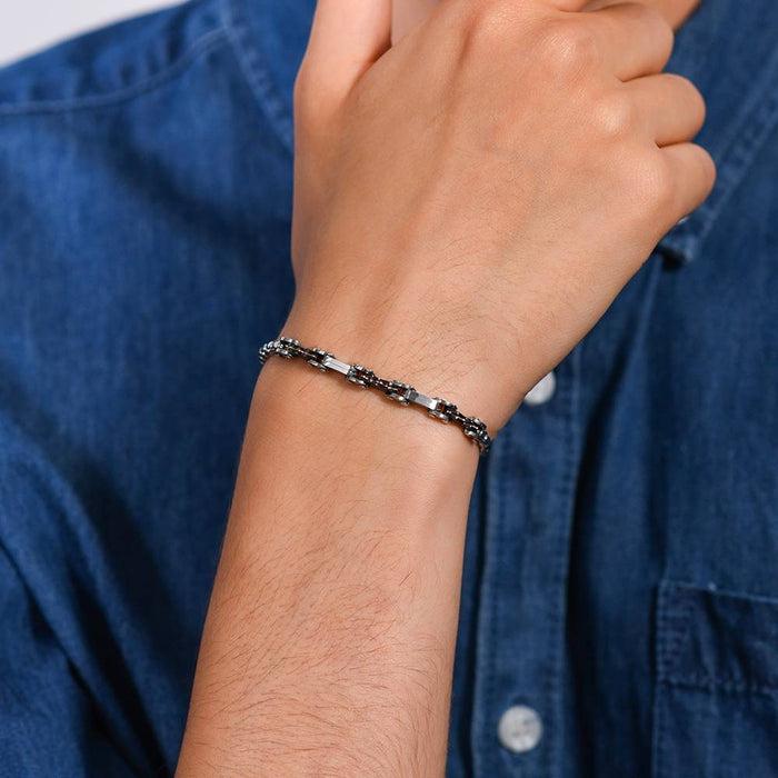 BRACCIALE UOMO IN ACCIAIO ELEMENTI IP NERO E IP ROSE