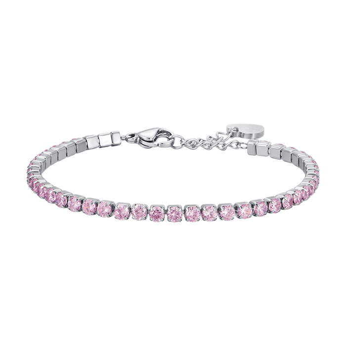 BRACCIALE TENNIS DONNA IN ACCIAIO CON CRISTALLI ROSA