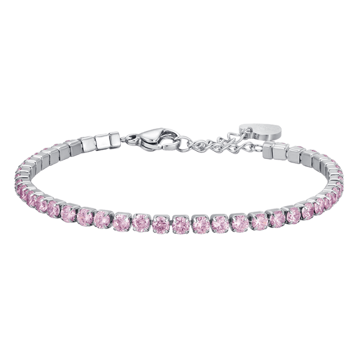 BRACCIALE TENNIS DONNA IN ACCIAIO CON CRISTALLI ROSA