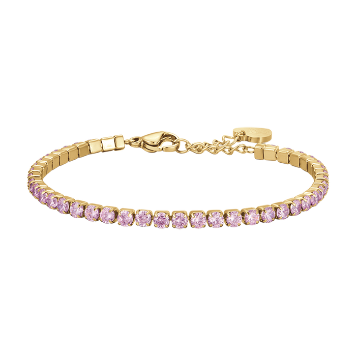 BRACCIALE TENNIS DONNA IN ACCIAIO IP GOLD CON CRISTALLI ROSA