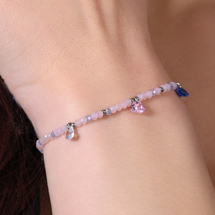 BRACCIALE DONNA IN ACCIAIO PIETRE ROSA E CRISTALLI MULTICOLOR