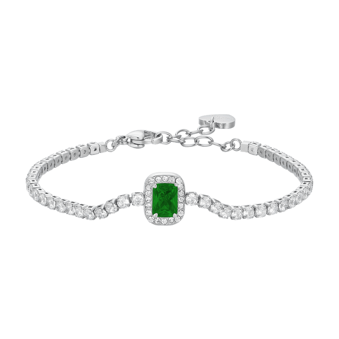 BRACCIALE TENNIS DONNA IN ACCIAIO CRISTALLI E ZIRCONE VERDE