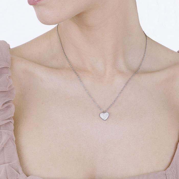 COLLANA DONNA IN ACCIAIO CON CUORE E CRISTALLI BIANCHI