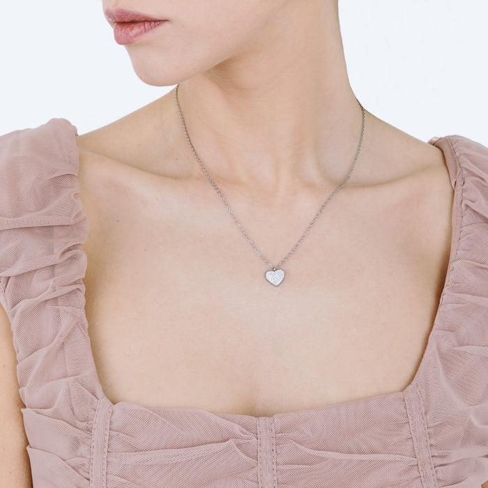 COLLANA DONNA IN ACCIAIO CON CUORE E CRISTALLI BIANCHI