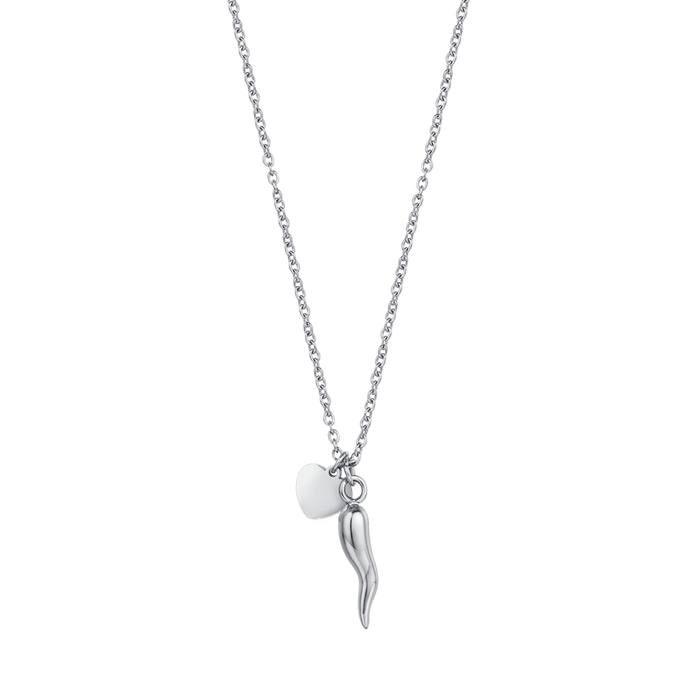 COLLANA DONNA IN ACCIAIO CON CUORE E CORNO