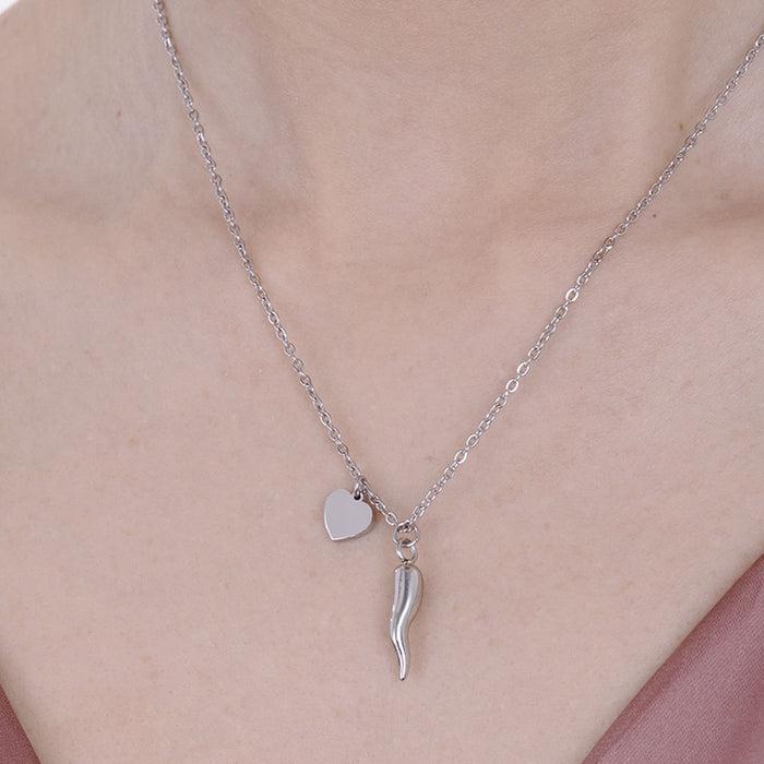 COLLANA DONNA IN ACCIAIO CON CUORE E CORNO