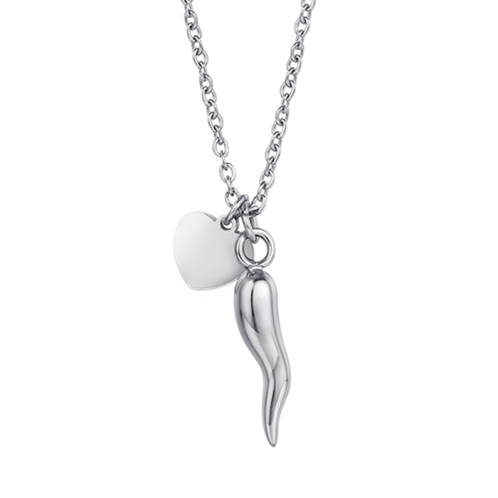 COLLANA DONNA IN ACCIAIO CON CUORE E CORNO