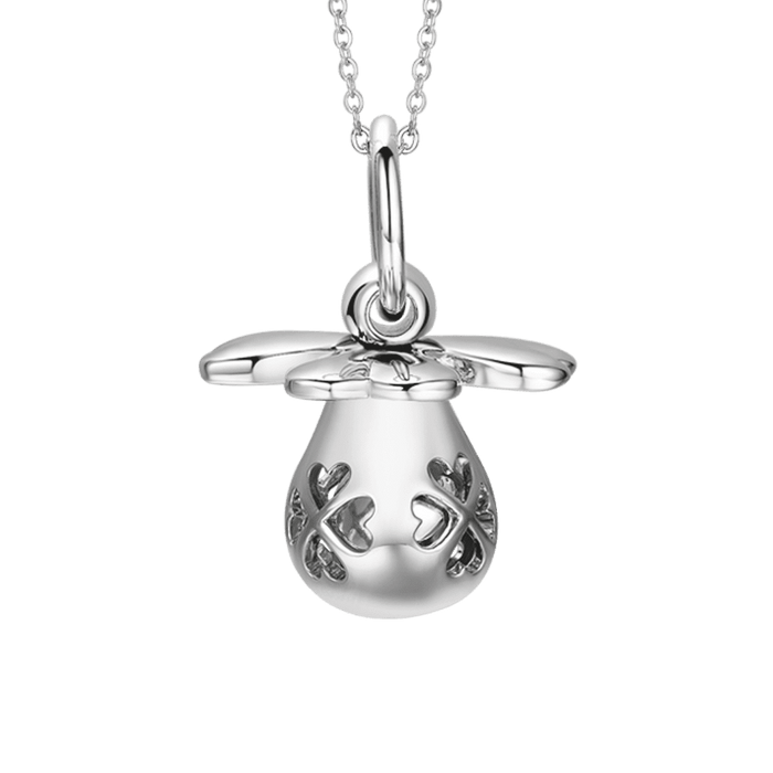 COLLANA CHIAMA ANGELI IN ACCIAIO CON CIUCCIOTTO IN METALLO IP ROSE