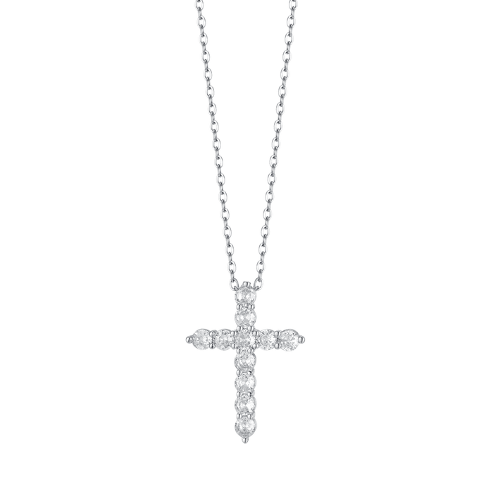 COLLANA DONNA IN ACCIAIO CON CROCE CON CRISTALLI BIANCHI