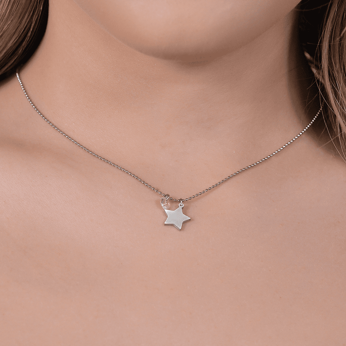 COLLANA DONNA IN ACCIAIO CON STELLA E ZIRCONE ROSA