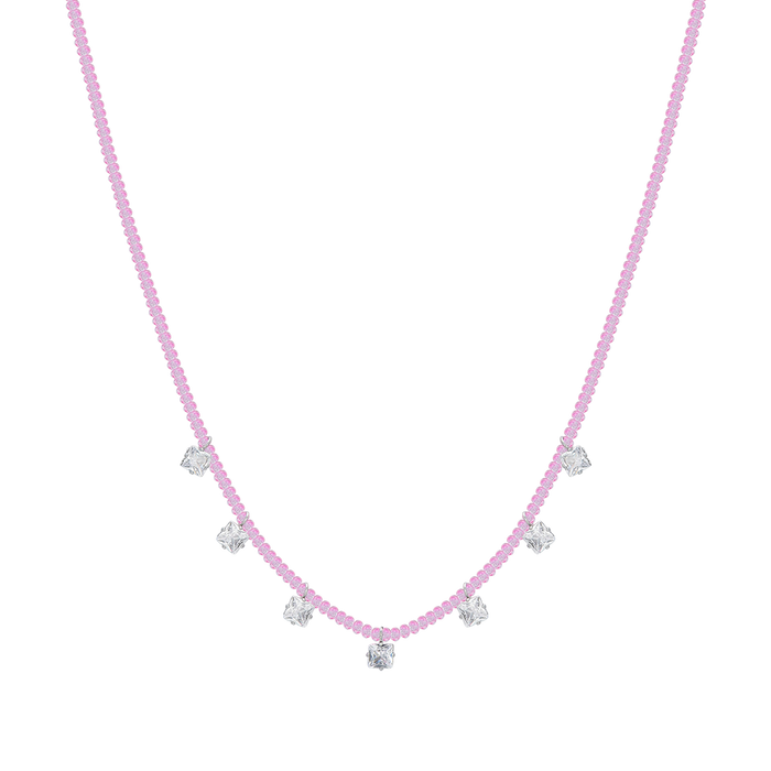 COLLANA DONNA IN ACCIAIO CRISTALLI ROSA E ZIRCONI BIANCHI