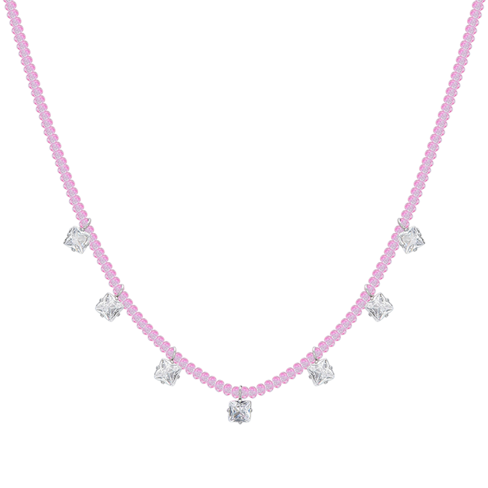 COLLANA DONNA IN ACCIAIO CRISTALLI ROSA E ZIRCONI BIANCHI