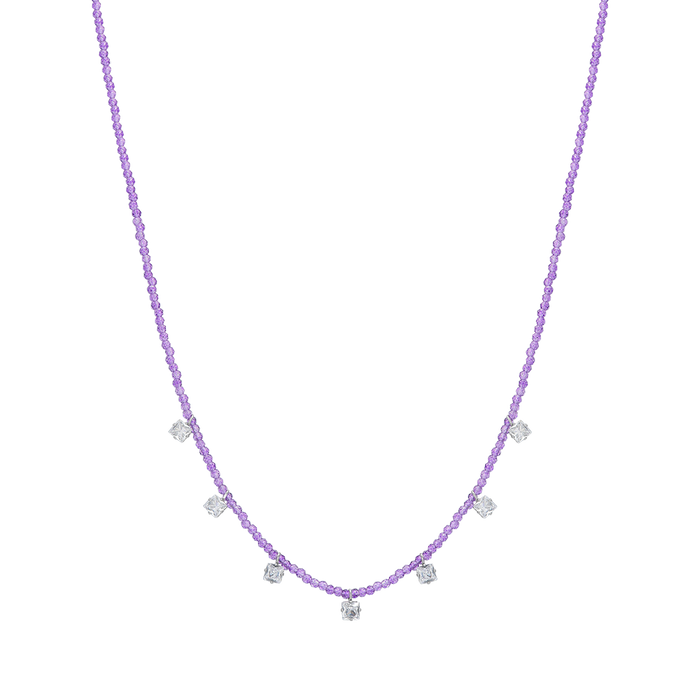 COLLANA DONNA IN ACCIAIO CRISTALLI VIOLA E ZIRCONI BIANCHI