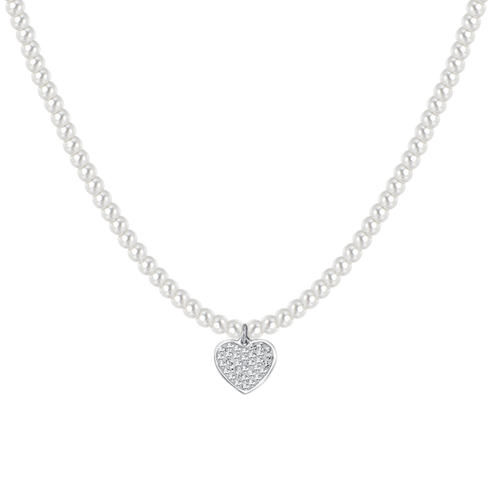 COLLANA DONNA IN ACCIAIO PERLE E CUORE