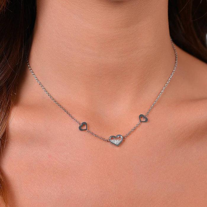 COLLANA DONNA IN ACCIAIO CUORI E ZIRCONI