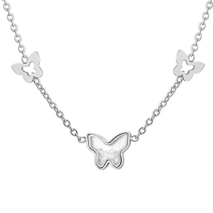 COLLANA DONNA IN ACCIAIO FARFALLE E ZIRCONI