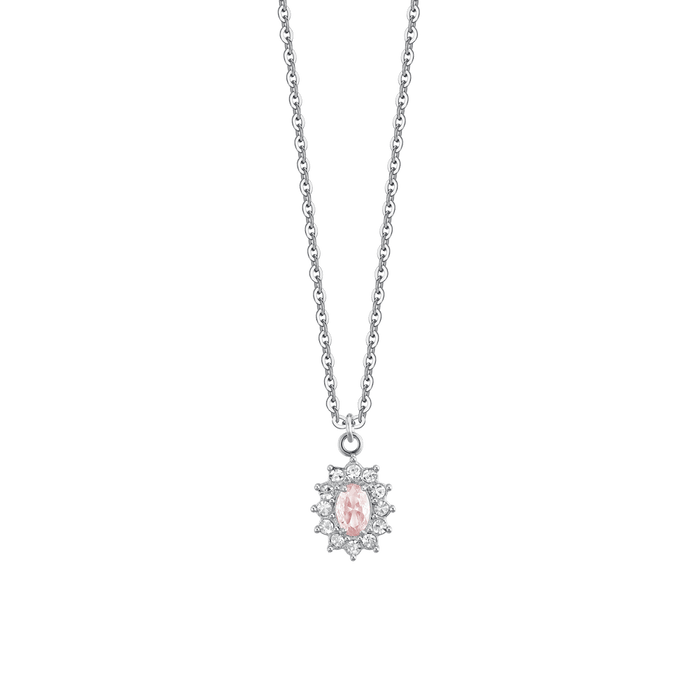 COLLANA DONNA IN ACCIAIO CRISTALLI E ZIRCONE ROSA