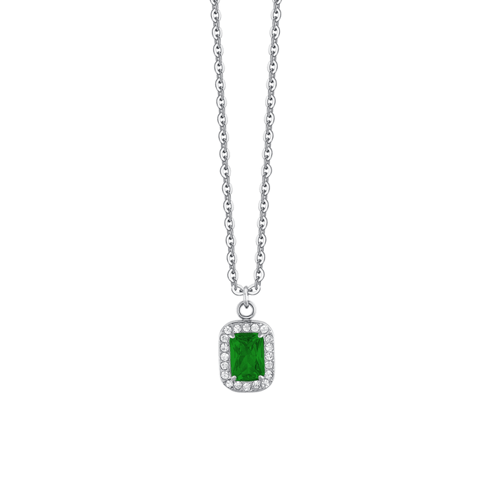 COLLANA DONNA IN ACCIAIO CRISTALLI E ZIRCONE VERDE