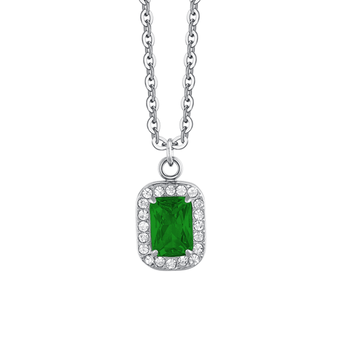 COLLANA DONNA IN ACCIAIO CRISTALLI E ZIRCONE VERDE