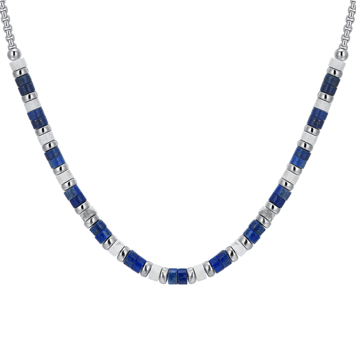 COLLANA UOMO IN ACCIAIO PIETRE LAPIS E BIANCHE