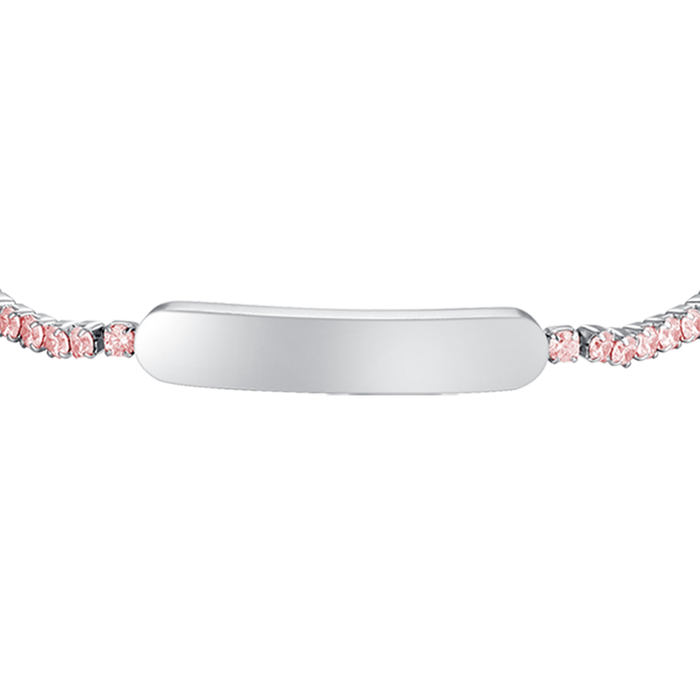 BRACCIALE TENNIS BAMBINA IN ACCIAIO CON CRISTALLI ROSA E PIASTRA