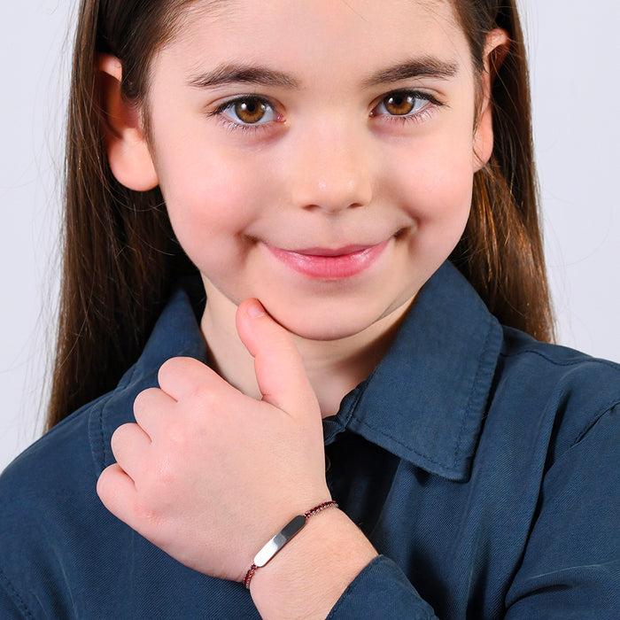 BRACCIALE TENNIS BAMBINA IN ACCIAIO CON CRISTALLI ROSSI E PIASTRA