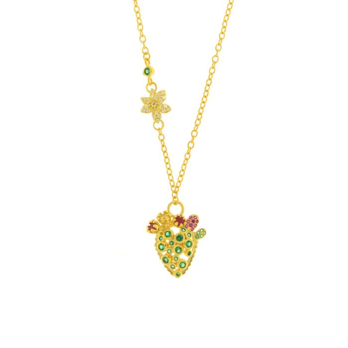 Collana in Argento 925 con cactus e zirconi colorati