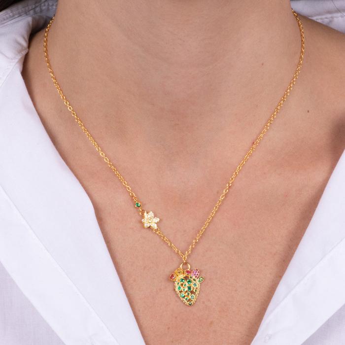 Collana in Argento 925 con cactus e zirconi colorati