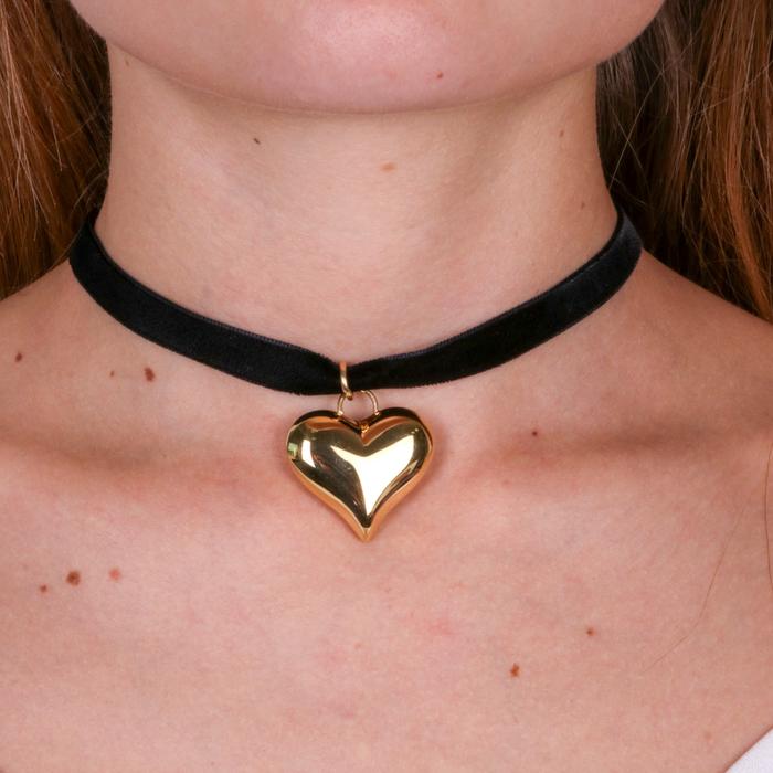 Collana in Acciaio in velluto e ciondolo cuore