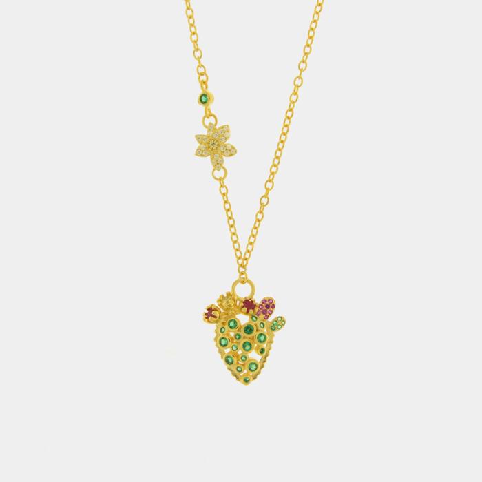 Collana in Argento 925 con cactus e zirconi colorati