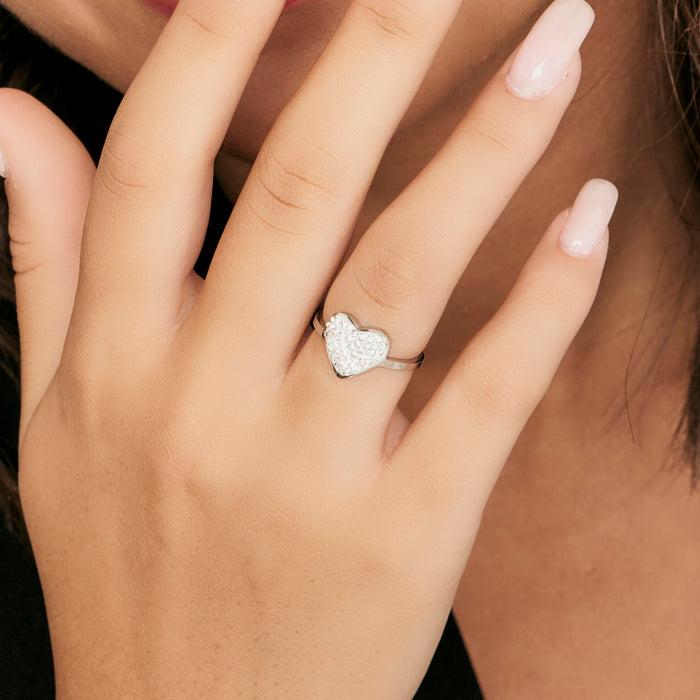 ANELLO DONNA IN ACCIAIO CON CUORE E CRISTALLI BIANCHI MISURA: S