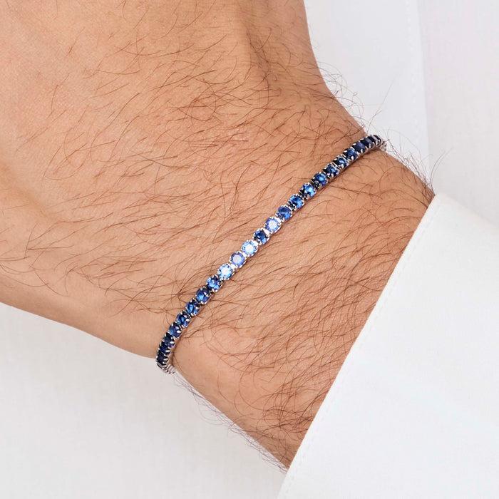 BRACCIALE TENNIS UOMO IN ACCIAIO CON CRISTALLI BLU