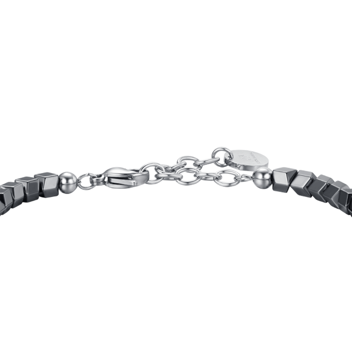 BRACCIALE UOMO IN ACCIAIO CON EMATITE IP GRIGIO E PIETRE NERE