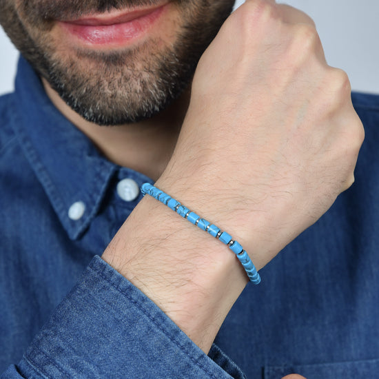 BRACCIALE UOMO IN ACCIAIO CON PIETRE TURCHESI