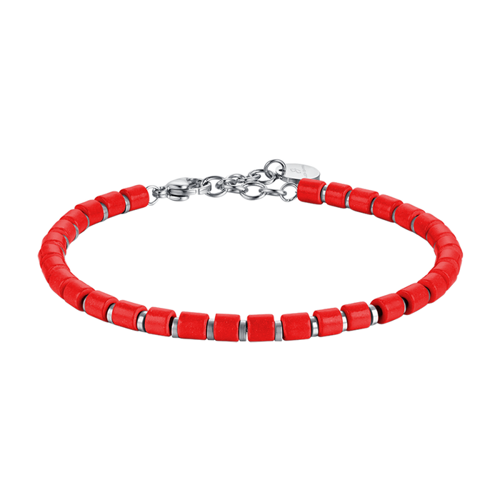 BRACCIALE UOMO IN ACCIAIO CON PIETRE ROSSE