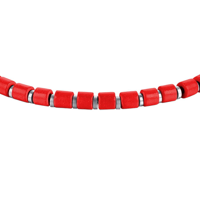 BRACCIALE UOMO IN ACCIAIO CON PIETRE ROSSE