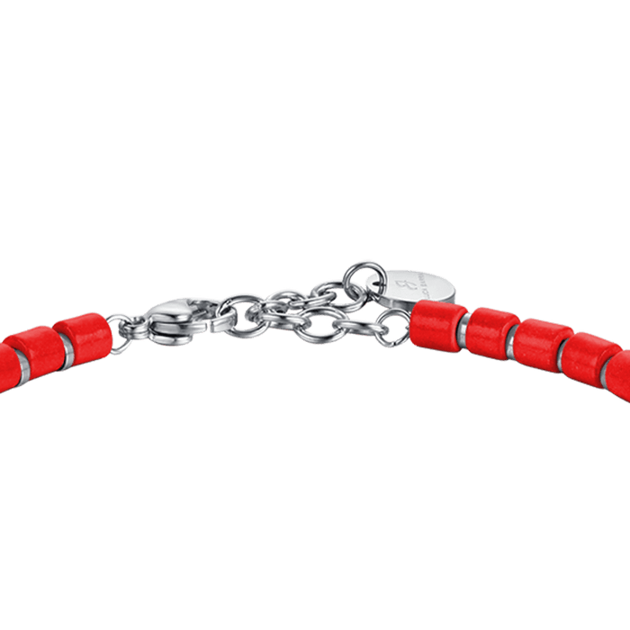 BRACCIALE UOMO IN ACCIAIO CON PIETRE ROSSE