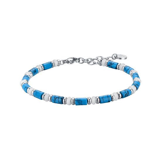 BRACCIALE UOMO IN ACCIAIO CON PIETRE AZZURRE E BIANCHE