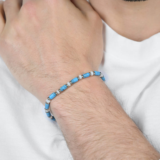 BRACCIALE UOMO IN ACCIAIO CON PIETRE AZZURRE E BIANCHE