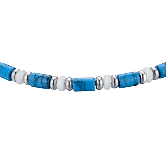 BRACCIALE UOMO IN ACCIAIO CON PIETRE AZZURRE E BIANCHE