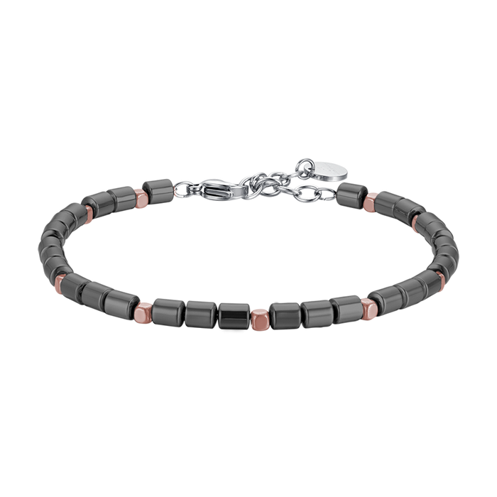 BRACCIALE UOMO IN ACCIAIO CON EMATITE IP GUN E IP ROSE