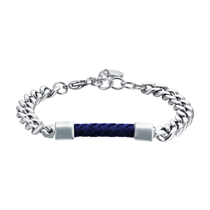 BRACCIALE UOMO IN ACCIAIO CON ELEMENTO IN CUOIO BLU