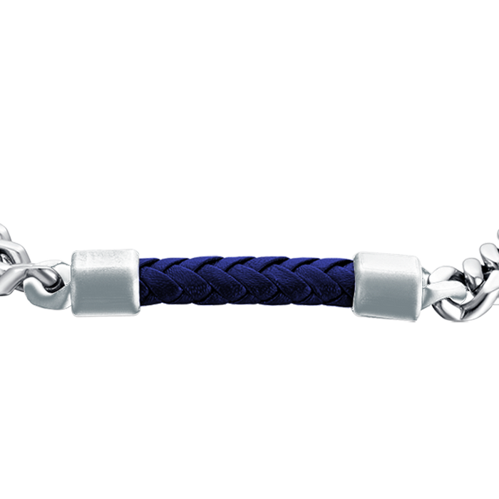 BRACCIALE UOMO IN ACCIAIO CON ELEMENTO IN CUOIO BLU