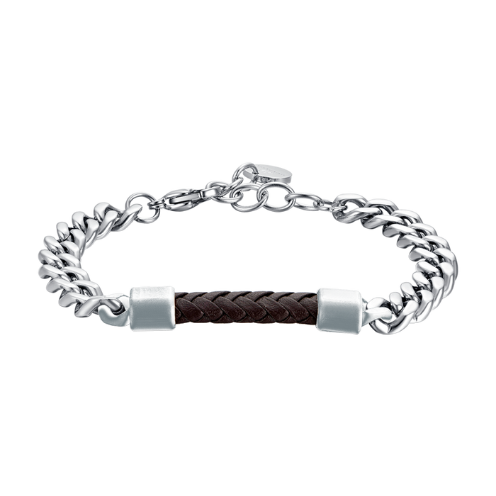 BRACCIALE UOMO IN ACCIAIO CON ELEMENTO IN CUOIO MARRONE