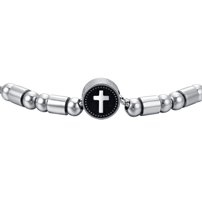 BRACCIALE UOMO IN ACCIAIO ELEMENTO CON CROCE SILVER E SMALTO NERO