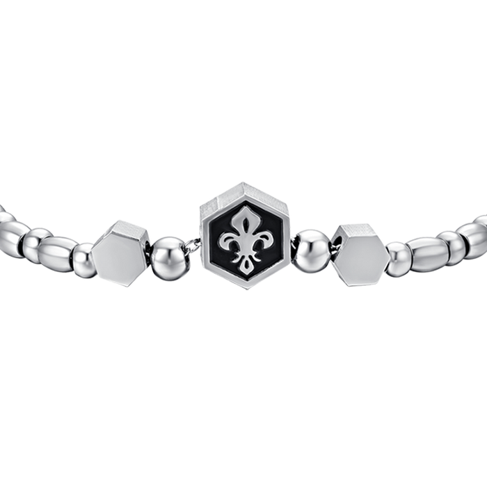 BRACCIALE UOMO IN ACCIAIO ELEMENTO CON GIGLIO SILVER E SMALTO NERO